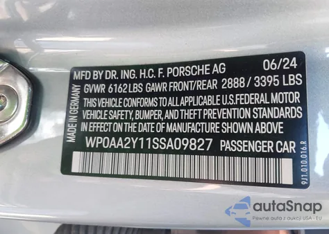 2025 Porsche Taycan 4 z USA, uszkodzony, nr VIN WP0AA2Y11SSA09827